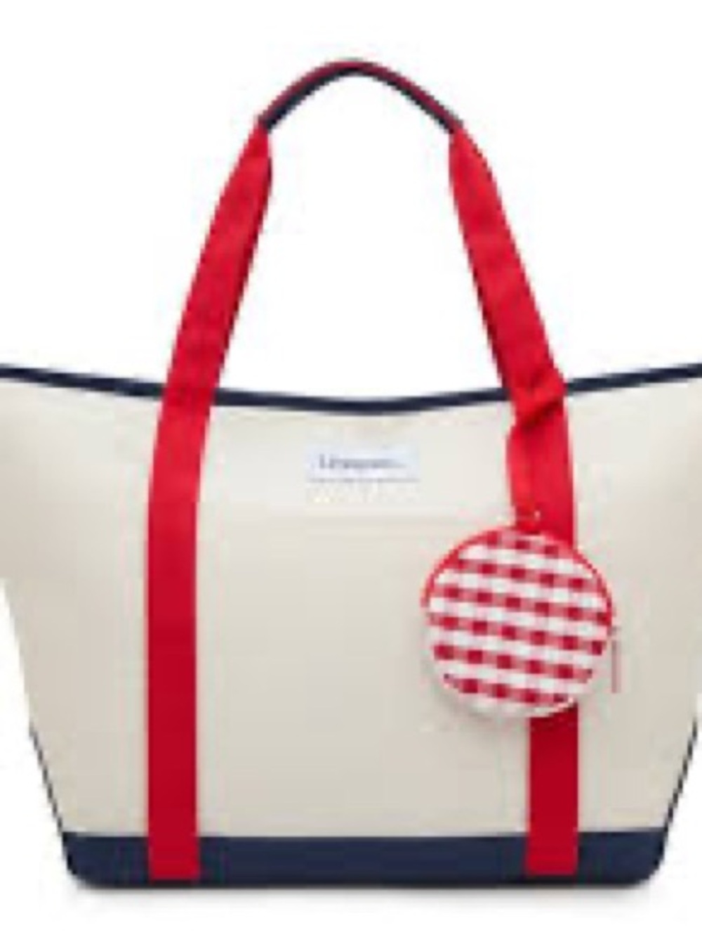 DSW Canvas Tote in Cream with Red Straps and Navy Trim